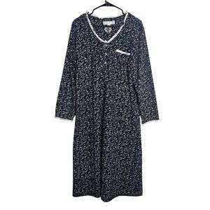 Eileen West Black‎ Fleece Nightgown Large Pajamas Lounge Soft Casual Traditional